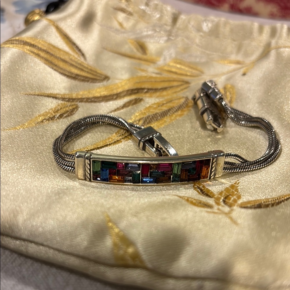 Silver Bangle Bracelet with Colorful Inlay